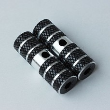 1 Pair of Cylindrical Diamond-Patterned Black Metallic Alloy Kid-Sized Foot Fixtures Fits Many Standard BMX Trick Mountain Bikes (2.64in Long  0.35in Diameter Hole  0.9in Wide) - B0172CTB12